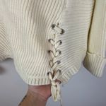 Umgee Cream V-Neck Sweater XL Long Sleeve Knit Lace Up Bohemian Casual Photo 3