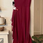 Mac Duggal NWT  Maroon One Shoulder High Slit Ruffle Gown Hi-Low Hem Size 4 Photo 4