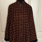 VTG CHRISTENFELD OF CALIFORNIA KNIT GEOMETRIC ZIP PONCHO FRINGE Orange Photo 0