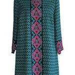 Crown & Ivy Dress Shift 3/4 Sleeve Geo Elephant Print Navy Turquoise Pink Size 8 Photo 0