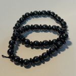 Natural Hematite Beaded Bracelets Set of 2 Stretch Elastic Stone Beads Black Photo 0