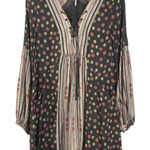 Free People  Boho Peasant Mini‎ Dress Black Floral Stripe Lace-Up V-Neck Size M Photo 0