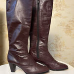 Vintage black cherry red brown leather knee high heeled boots size 9M US Photo 0