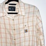 Carhartt Loose Fit 100% Cotton Cream Button Down Plaid Shirt Photo 1