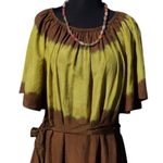 Cache Brown Silk Peasant BOHO Chic Brown Tie Dye Nail Head Top New $128 NWT Photo 1