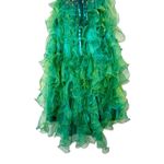 FIESTA Emerald Green Peacock High Low Ruffled Gown Dress Sequin Bling Glam Sz L Size L Photo 8