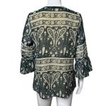 Skies Are Blue Shirt Womens Small Green Cream Paisley Peasant Top Boho Bohemian Photo 3