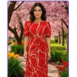 London Times  Red Patterned Dress. New Photo 1