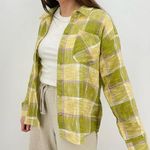 Very J coastal cowgirl linen blend citrus button down layering top / shirt plaid s Photo 0