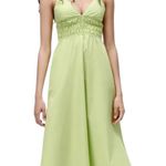 ZARA  X-Small Poplin Bright Green Ruched Midi Dress Pockets 100% Cotton Photo 0