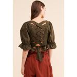 Sunday in Brooklyn NWT Anthropologie Tie-Back Corset Top Puff Sleeve Olive Sz XS Photo 7