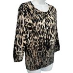 Vintage Leopard Print Lace Crew Neck Brown Black Rhinestone Knit Sweater size S Photo 3