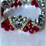 ELEGANT Red Crimson Glass Bead Silver Rhinestone Necklace‎ And Bracelet Set Photo 6