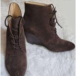 Isaac Mizrahi Live Andrea Size 8 Brown Leather Suede 3" Wedge Ankle Booties Photo 0