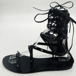 Valentino Garavani Rockstud Studded Lace Up Black Gladiator Leather Sandals 39 Photo 3