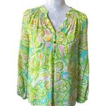 Lilly Pulitzer  Elsa Top Blouse Silk Long Sleeve Elephant Ears Print Womens XS Photo 0