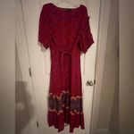 Vintage Red Patterned Boho Maxi Dress with Tie at Waist Size L Size L Photo 1