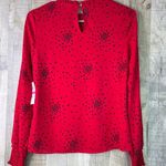 Maison Jules Size XXS Black & Red Long Sleeve Mock Neck Heart Print Blouse Photo 2
