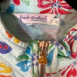 Fresh Produce Floral Sky Blue Zip Crew Neck Sweater Women's Large – Small Flaw Photo 2