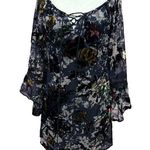 Velvet Burnout Dress Floral Bell Sleeve Sz: M Whimsy Goth Fairy Cottage Bronte Size M Photo 0