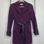 NY & COMPANY Trench Coat Jacket Belted Classic Purple Geo Print Size Medium Photo 0