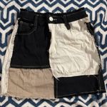 Rue 21 Patchwork Distressed Denim Mini Skirt – High Waist Colorblock Raw Hem Photo 0