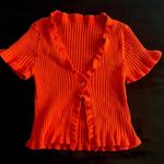 Orange Frill Knit Cropped Cardigan Photo 1