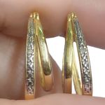 Sterling Silver 925  Gold Overlay Two Tone Double Hoop Diamond Earrings Photo 1