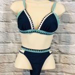 DAMSEL Blanket Stitch 2 PC Bikini Set size Small Blue Photo 4