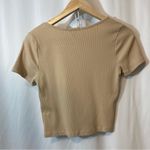 Ambiance Tan Light Brown Ribbed Lined Short Sleeve Scoop Neck Cropped Crop Top Size L Photo 5