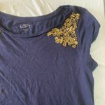 Loft  Women's Navy Top with Gold Embroidery size Small Photo 2