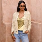 Boston Proper Crochet Three Quarter Sleeve Jacket Cream Medium Boho Cottagecore Photo 13