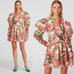 NEW AMUR‎ Dress Floral Tropical Puff Sleeve Mini Dress Red Size 8 Photo 1