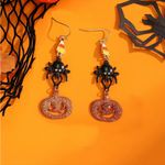 Halloween Decoration Pumpkin Dark Spider Design Dangle Earrings Zinc Alloy‎ Faux Black Photo 3