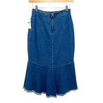 Yumi Kim Yumi Anthropogie Women’s Asymmetric Raw Frayed Hem Denim Peplum Midi Skirt Blue Photo 4