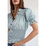 Pilcro  Femme Smocked Blouse Milkmaid L Puff Sleeve Boho Western Festival Cottage Photo 1