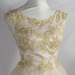 Vintage Y2K 2000s Champagne Cream Wedding Dress Formal Ballerina Mini Gown Tan Size 4 Photo 4