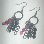 Dark Metal Gunmetal Gray & Purple Dangling Beaded Boho Pierced Earrings Photo 3