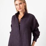 Ann Mashburn  Anaya Popover Dress in Brown Navy Gingham Linen Size Large Photo 1