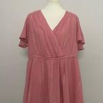 Lane Bryant Top Tunic Faux Wrap Flutter Sleeve Shimmery Metallic Pink Gold Photo 0