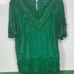 Vintage Silk Beaded Kelly Green Top Nite Waves Samir Suri Size Small Photo 5