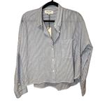 Alex Mill NWT Cropped Jo Shirt Button Down Stripped Cotton Navy Blue White Sz XL Photo 0