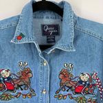 Vintage Christmas denim button down embroidered reindeer shirt Christmas large 1 Blue Photo 1