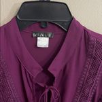 Venus  Deep Purple Lace Women's Blouse bow tie button down v neck small crochet Photo 1