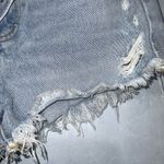 Simple Society Light Wash Blue Fringe Distressed Ripped Button Fly Jean Shorts 7 Photo 4