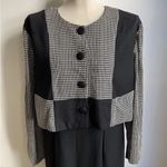 Vintage 80s Gemini II Dress Black Cream Check ILGWU USA Suit Midi Size Medium Photo 1