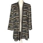 Misook Cardigan Duster Size Large Black Stripes Open Front Shimmer Work Dressy Photo 1