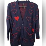 Anthropologie women's Small navy blue All Over HEART Cardigan Sweater Photo 0