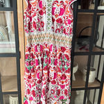Anthropologie Floral smocked waist maxi midi dress ruffle flutter sleeve colorful bright print Photo 0