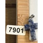 Blue Stone Cross Pendant 18KGF Silver Tone Jewelry Photo 1